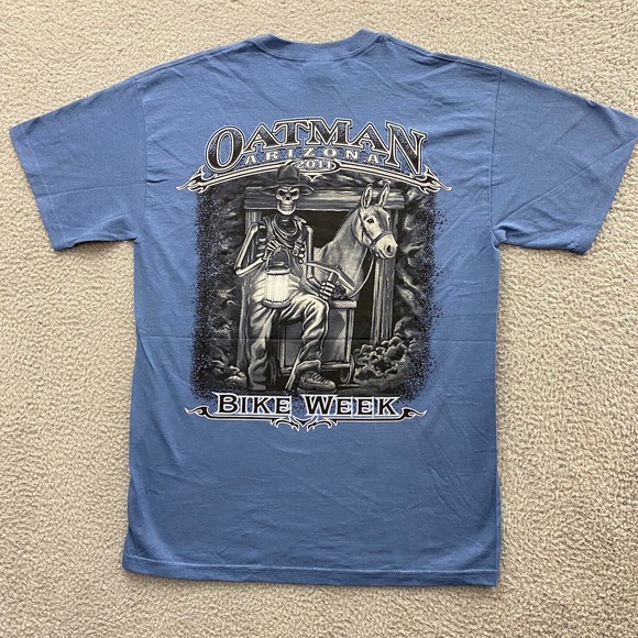 OATMAN Bike Week Shirt Men Medium Biker Tee Blue Y2K Donkey Skeleton - Picture 1 of 8